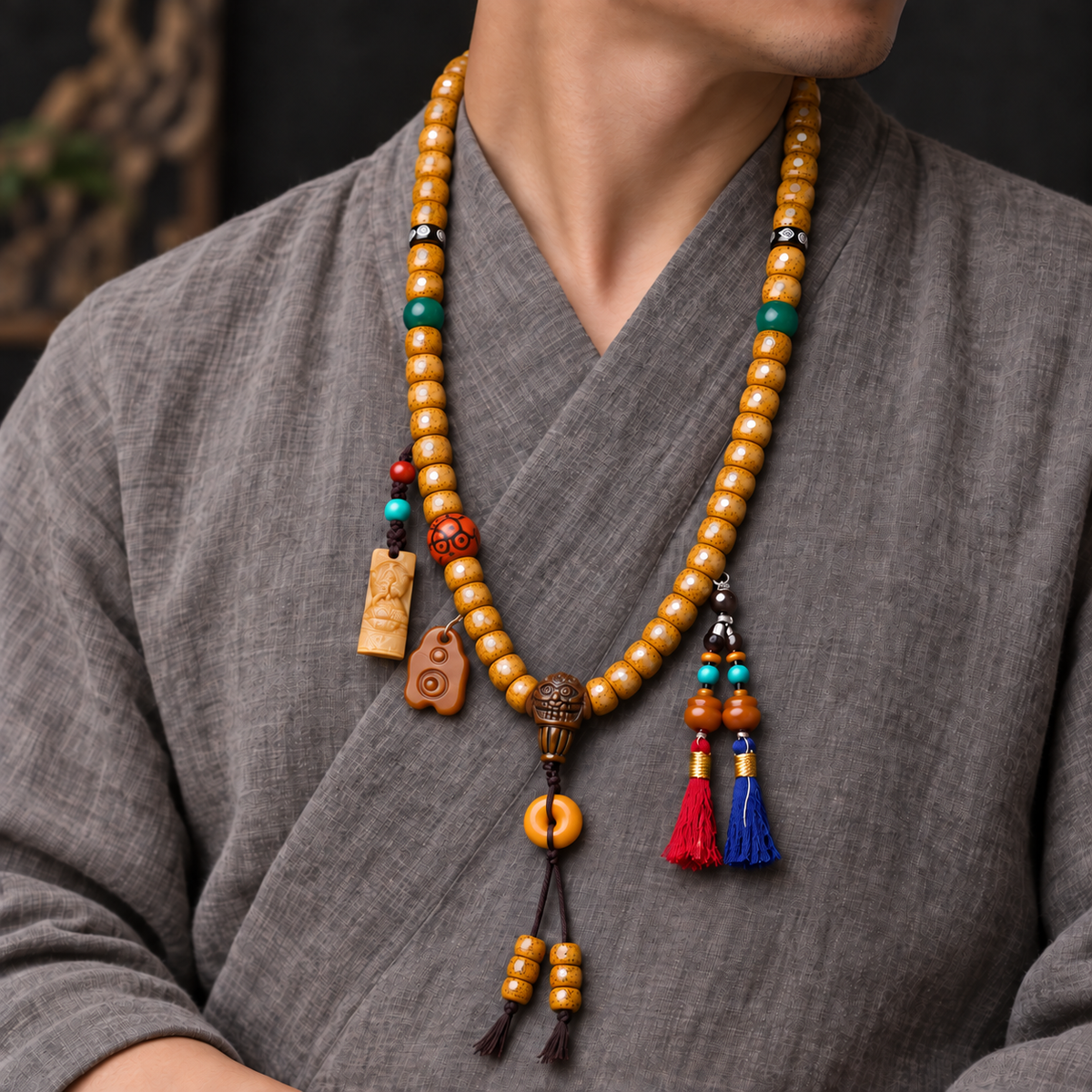 Mala de 108 cuentas Bodhi Xingyue con hueso y anillo de seguridad