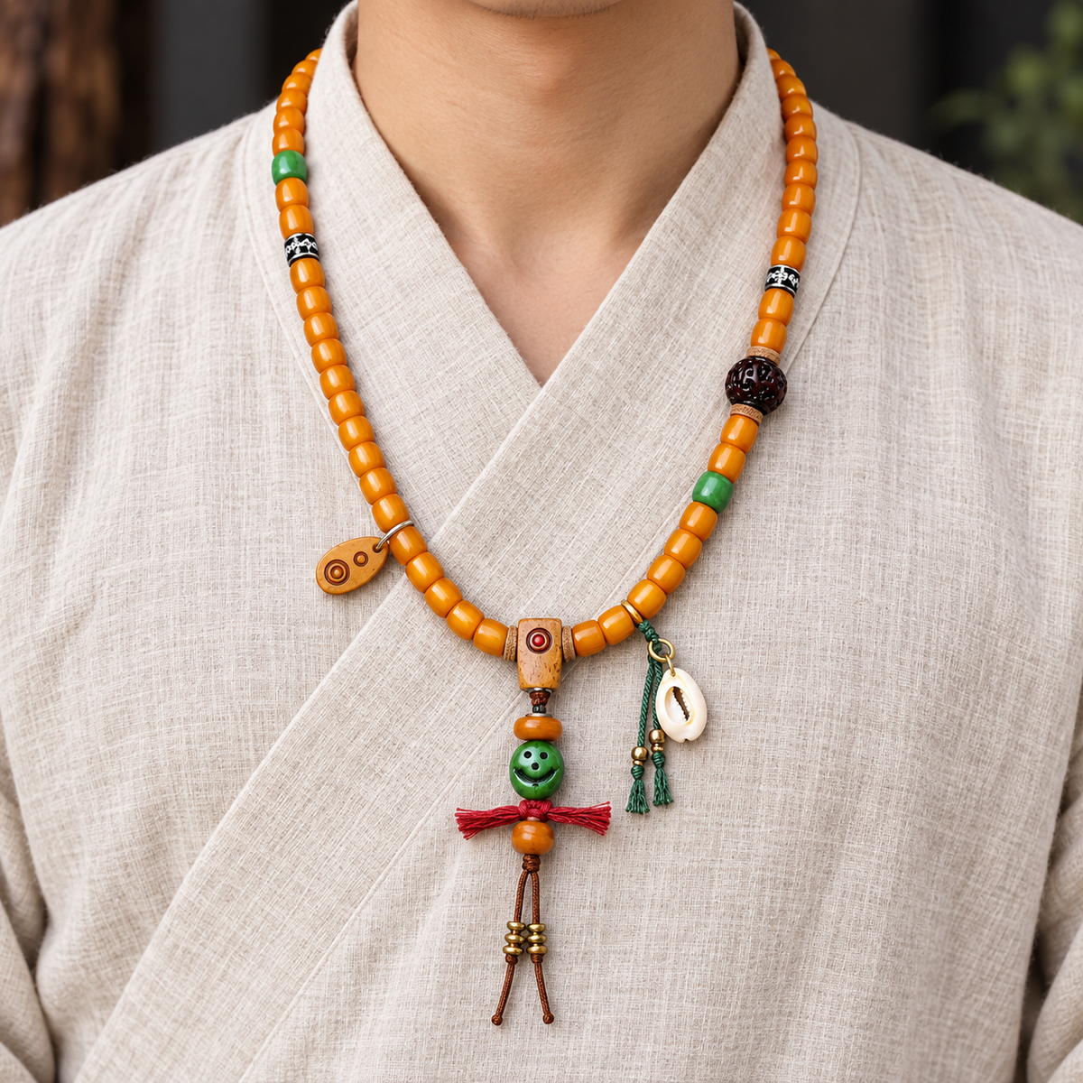 Mala de 108 cuentas de hueso de yak con Bodhi Vajra y hueso de camello
