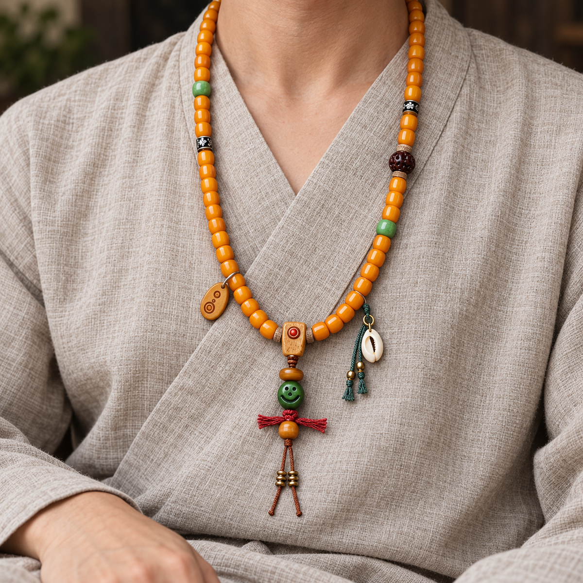 Mala de 108 cuentas de hueso de yak con Bodhi Vajra y hueso de camello