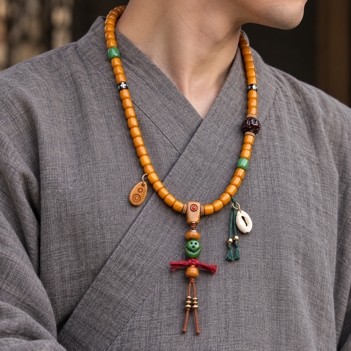 Mala de 108 cuentas de hueso de yak con Bodhi Vajra y hueso de camello