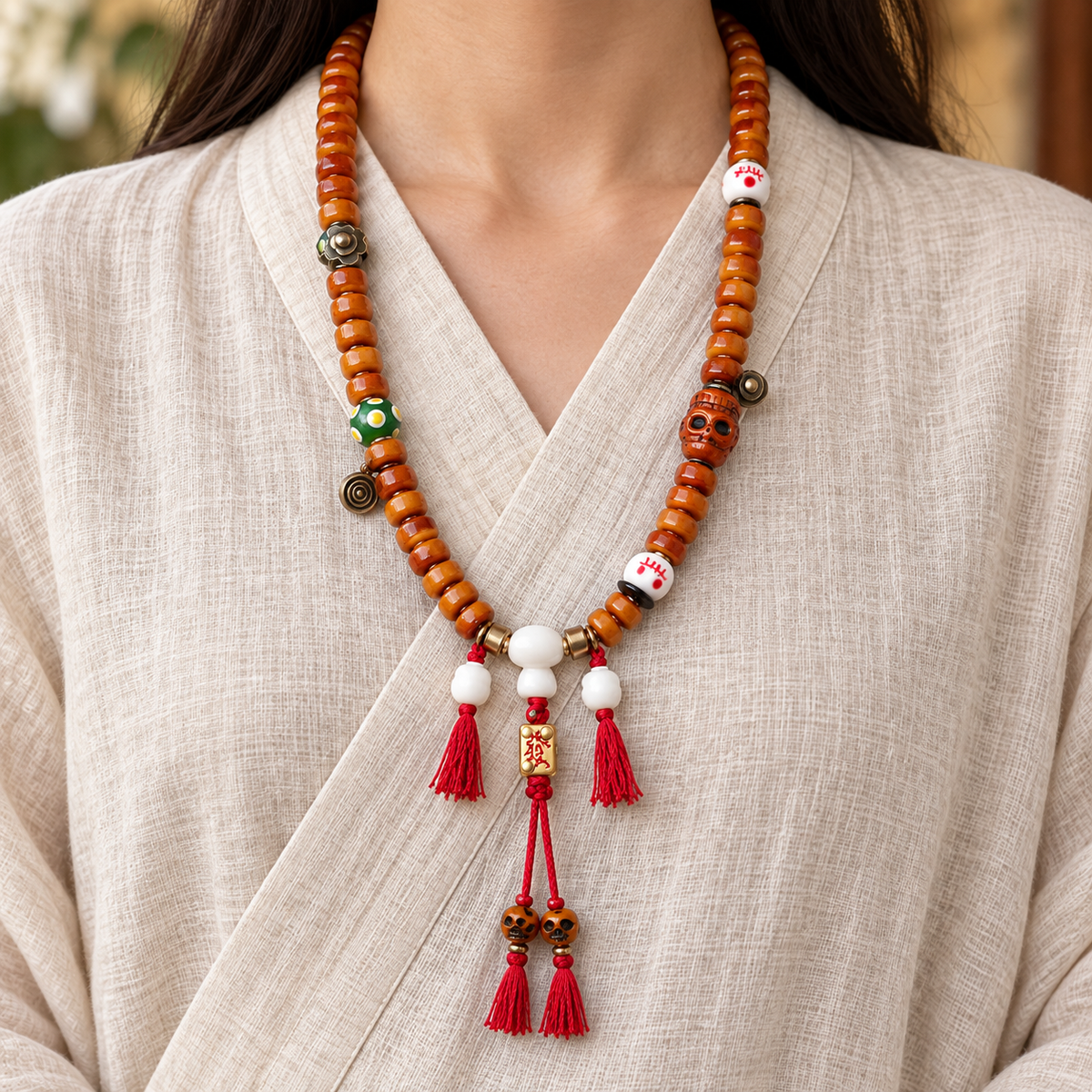 EverestArtstudios Knochen-Mala, 108 Perlen, Yakknochen/Glas