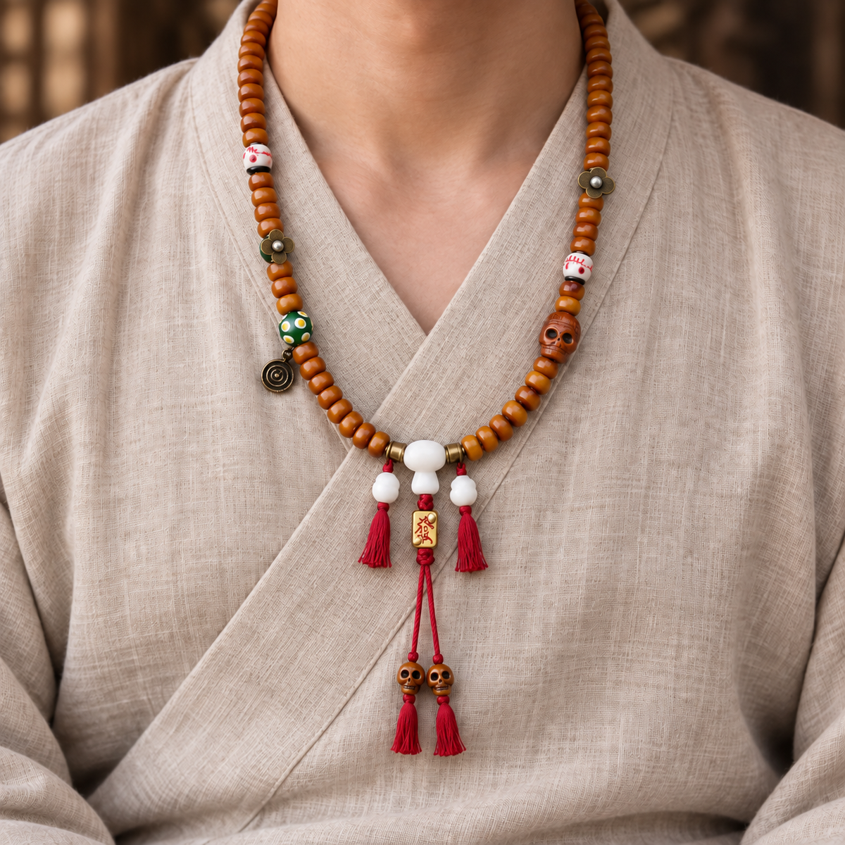 EverestArtstudios Knochen-Mala, 108 Perlen, Yakknochen/Glas