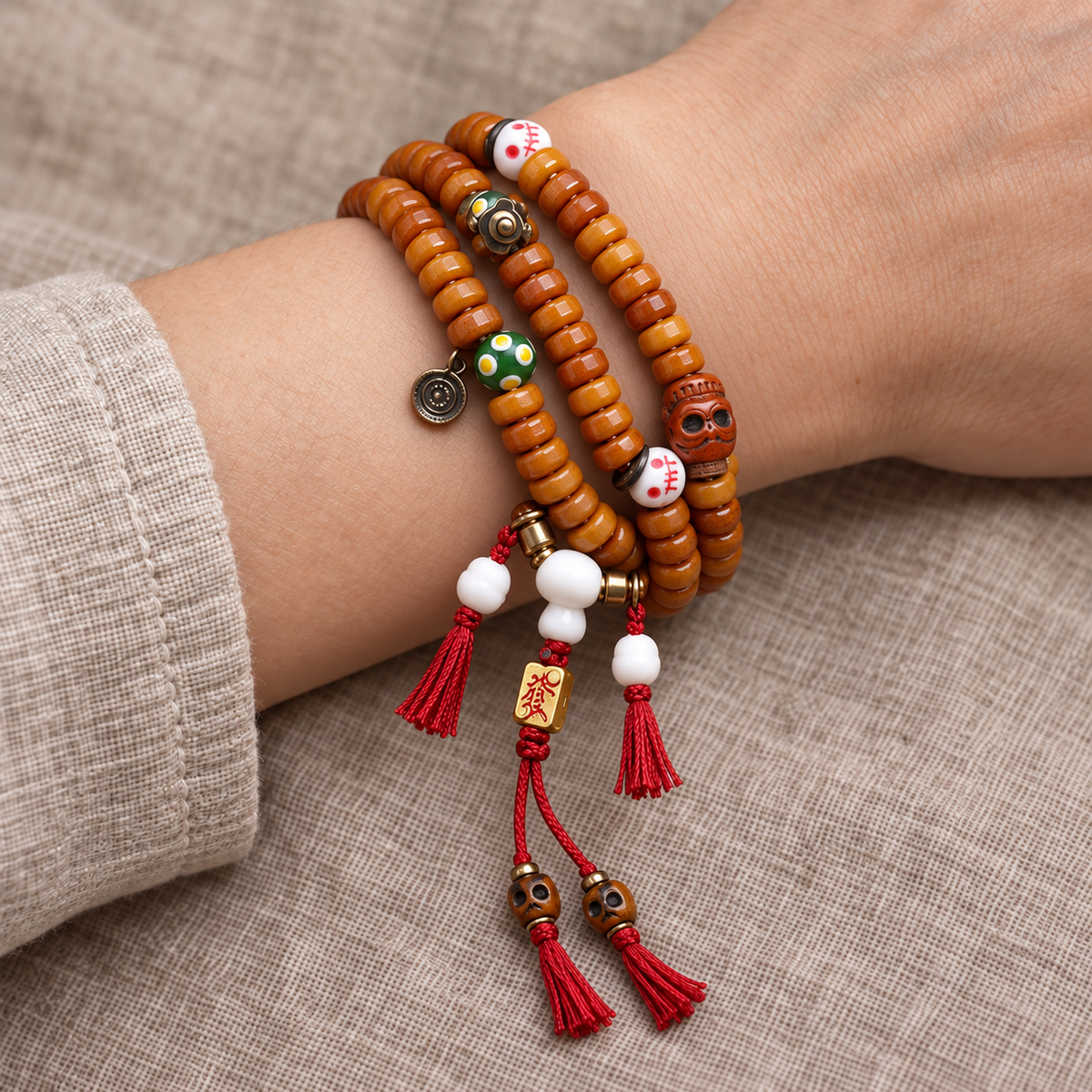 EverestArtstudios Knochen-Mala, 108 Perlen, Yakknochen/Glas