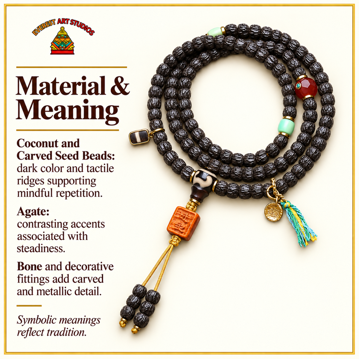 Perles de prière noix de coco agate – Matière et symbolique traditionnelle