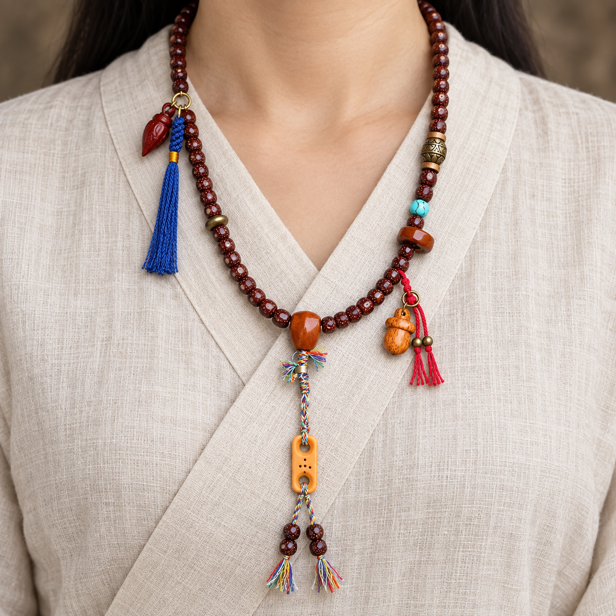 Mala Bodhi Xingyue turquoise sculpté