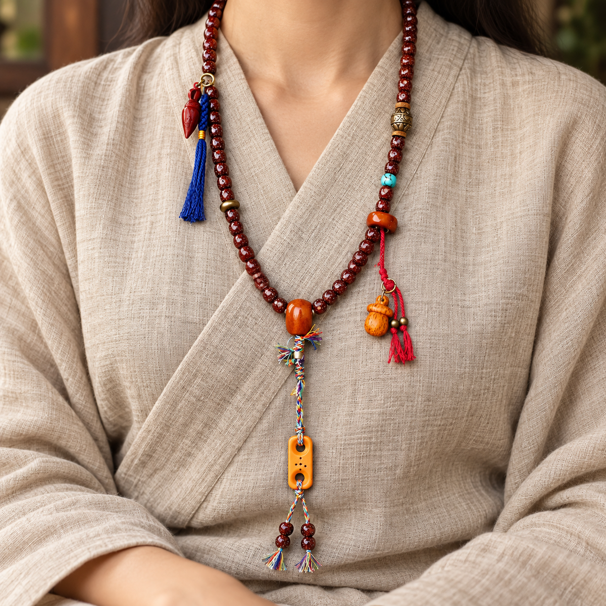 Mala Bodhi Xingyue turquoise sculpté