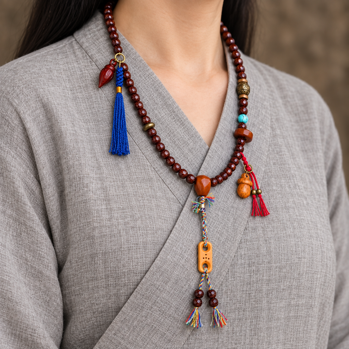 Mala Bodhi Xingyue turquoise sculpté