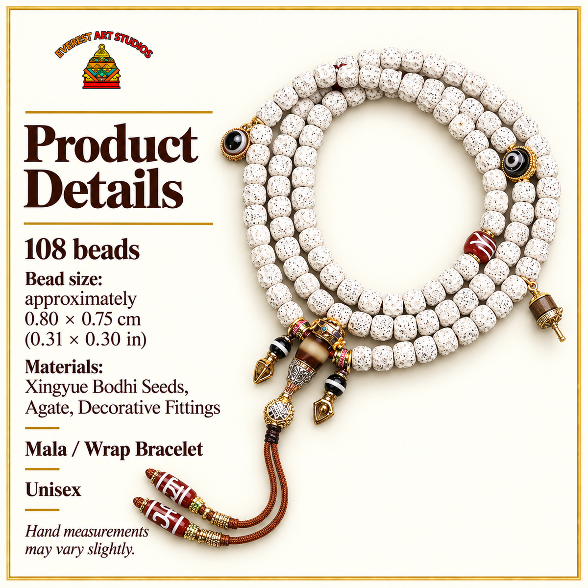 Mala 108 Xingyue sculpté agate Dzi