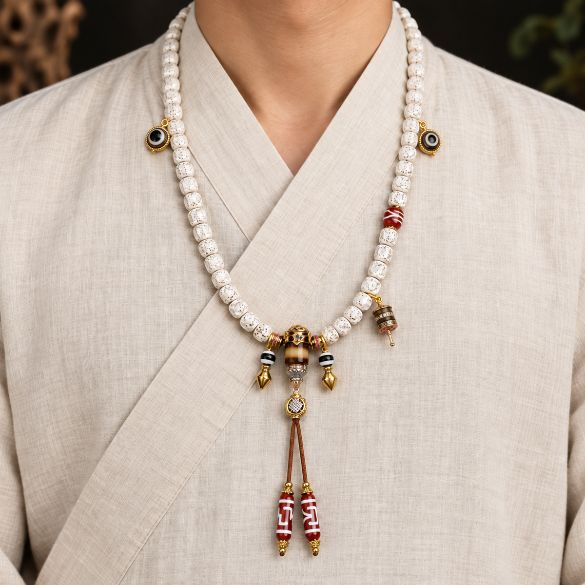 Mala 108 Xingyue sculpté agate Dzi