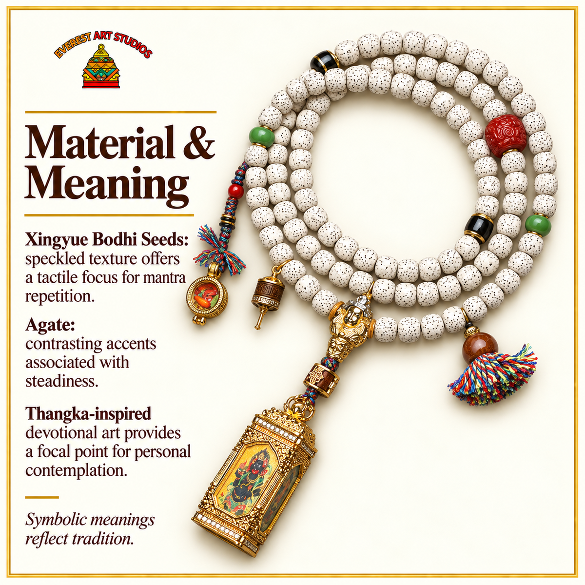EverestArtstudios Xingyue-Bodhi-Mala, vierseitige Thangka – Material und traditionelle Symbolik