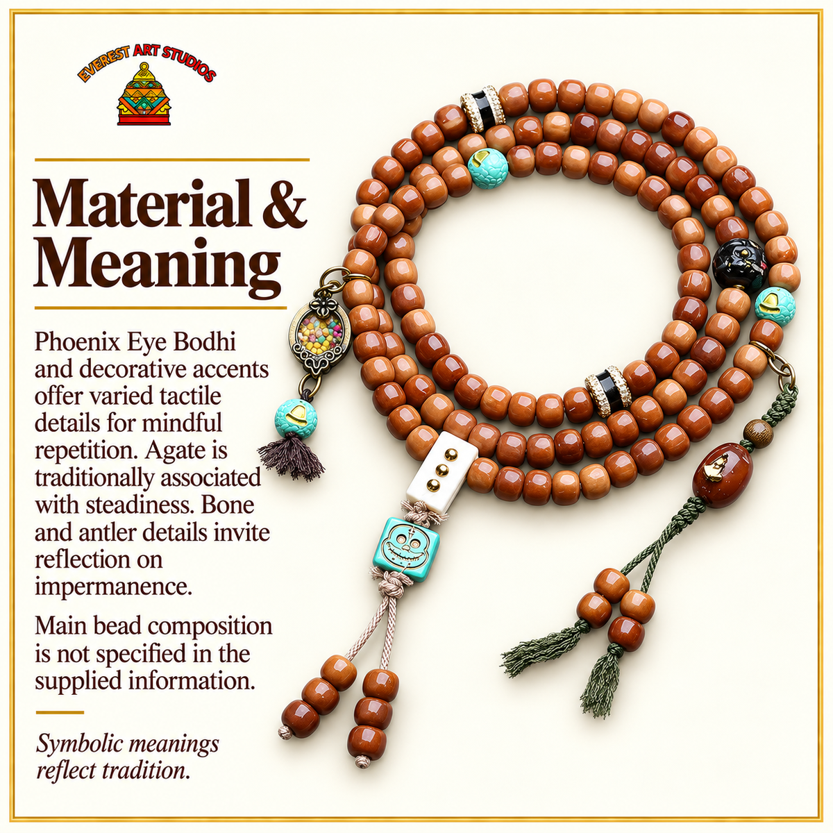 Mala 108 détails Bodhi œil de phénix – Matière et symbolique traditionnelle