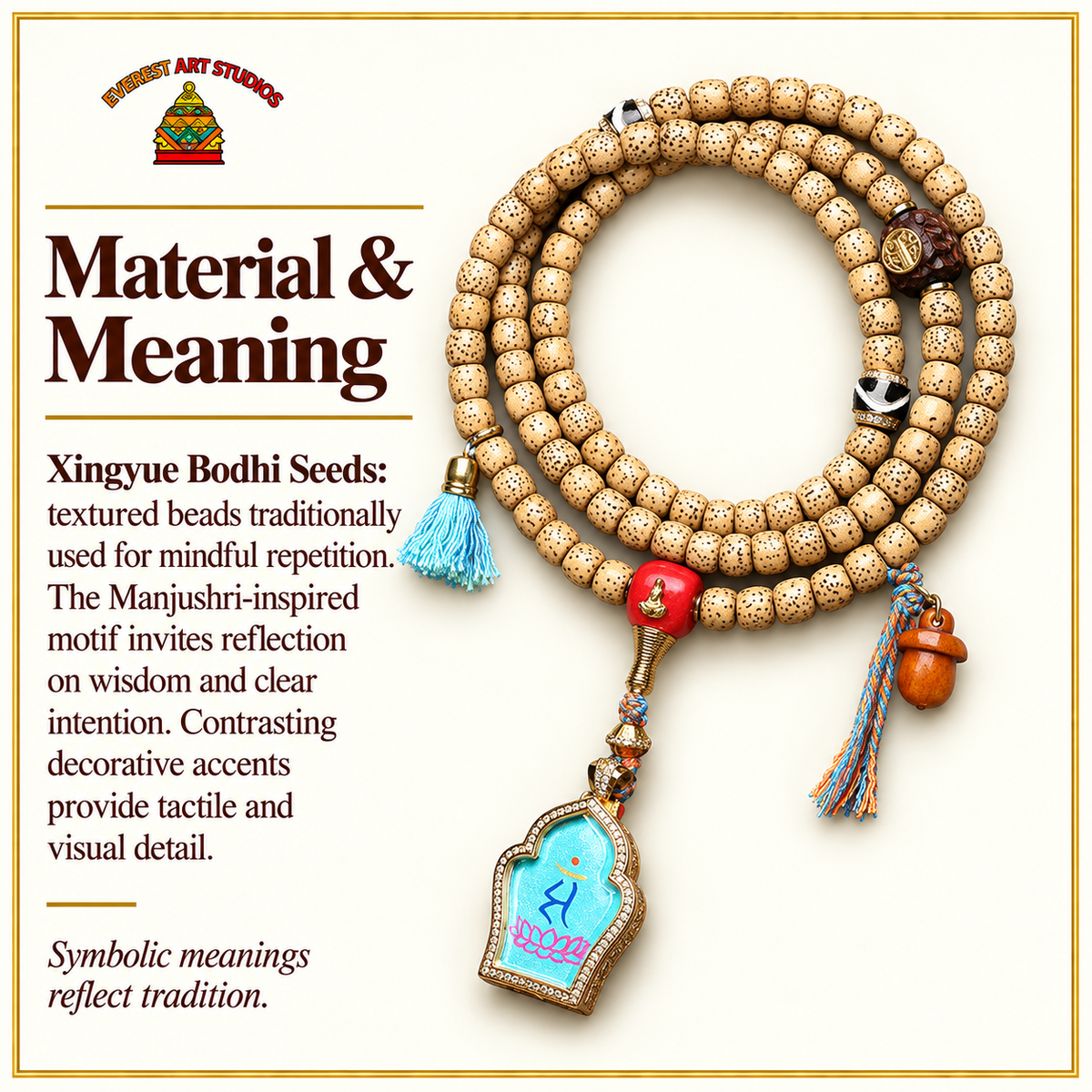 EverestArtstudios Xingyue-Bodhi-Mala, Manjushri-Thangka – Material und traditionelle Symbolik