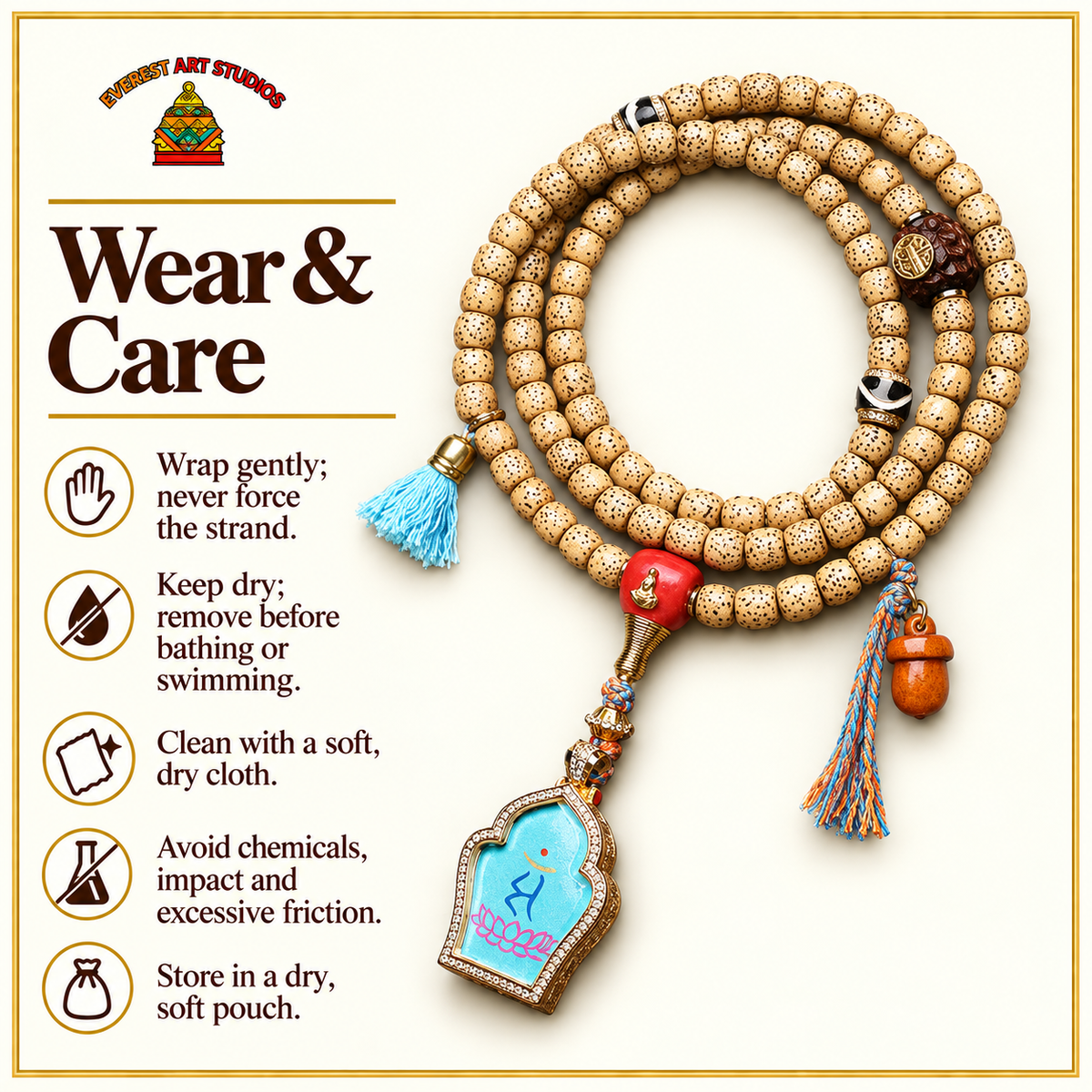 EverestArtstudios Xingyue-Bodhi-Mala, Manjushri-Thangka – Pflegehinweise