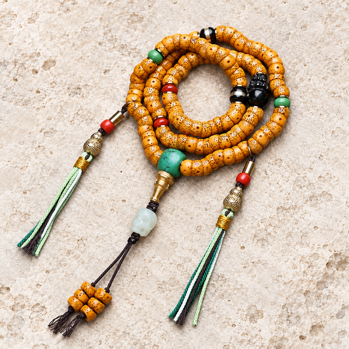 EverestArtstudios Xingyue-Bodhi-Mala, Obsidian/Türkis/Achat