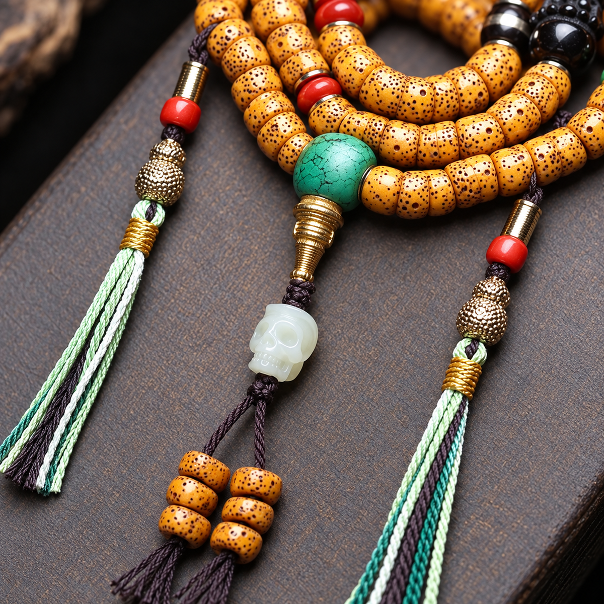 EverestArtstudios Xingyue-Bodhi-Mala, Obsidian/Türkis/Achat