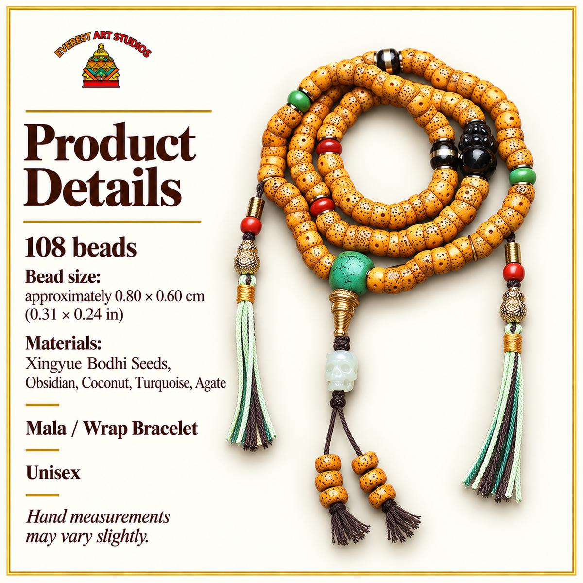 EverestArtstudios Xingyue-Bodhi-Mala, Obsidian/Türkis/Achat