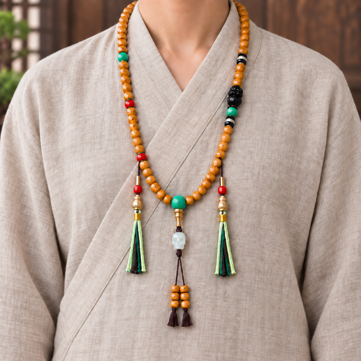 EverestArtstudios Xingyue-Bodhi-Mala, Obsidian/Türkis/Achat
