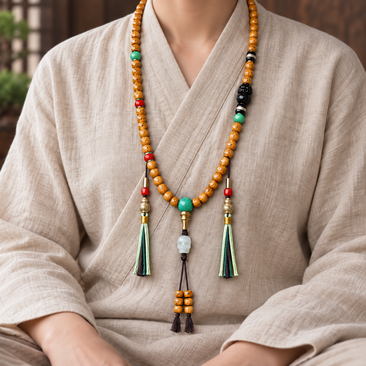EverestArtstudios Xingyue-Bodhi-Mala, Obsidian/Türkis/Achat