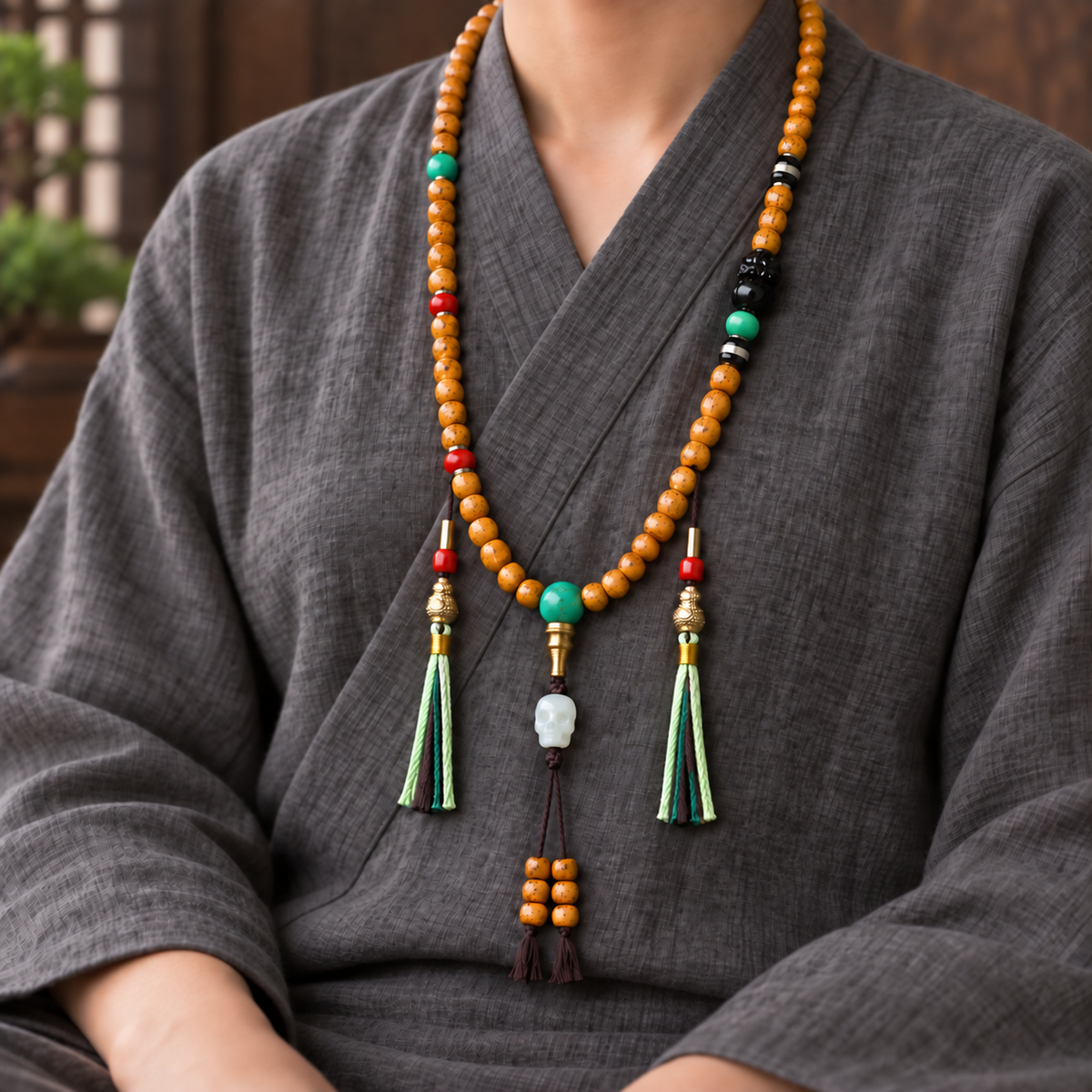 EverestArtstudios Xingyue-Bodhi-Mala, Obsidian/Türkis/Achat