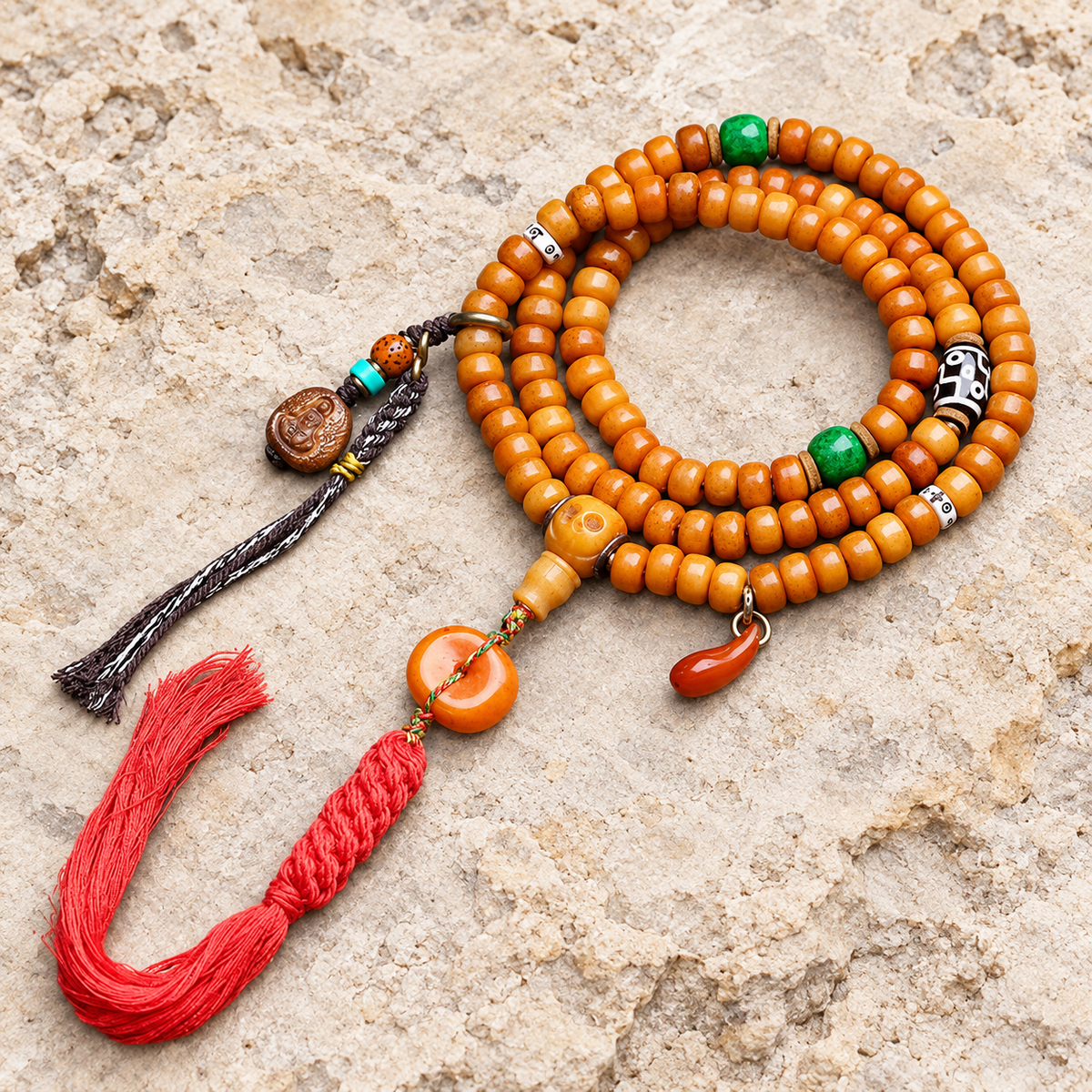 EverestArtstudios Yakknochen-Mala, 108 Perlen, vier Stile