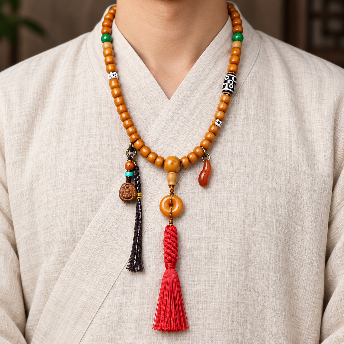 EverestArtstudios Yakknochen-Mala, 108 Perlen, vier Stile