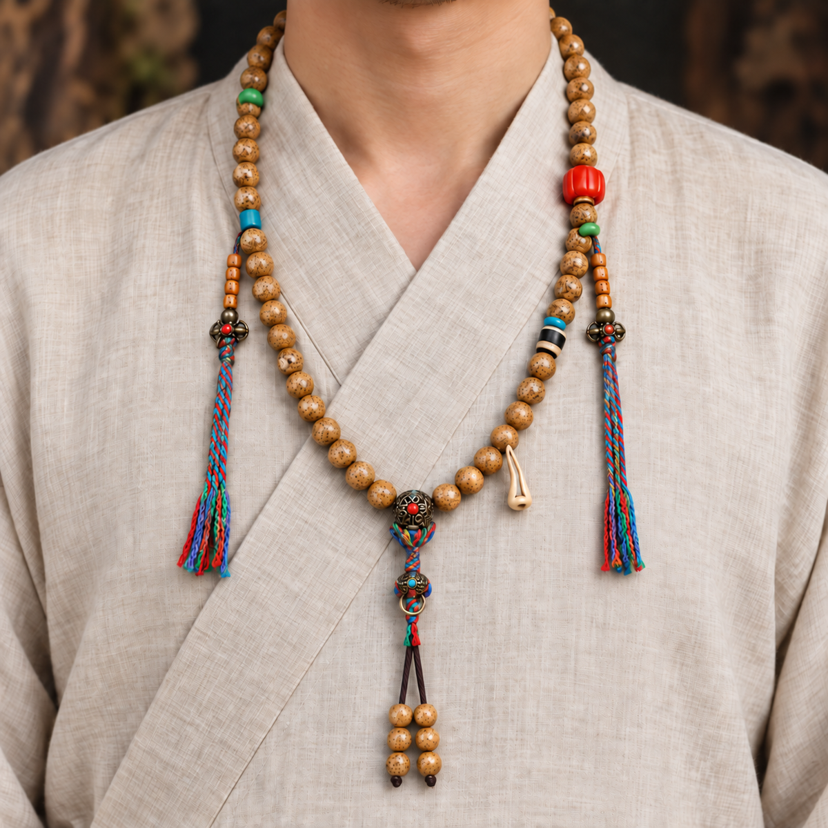 Mala 108 Bodhi Xingyue con coral y hueso yak