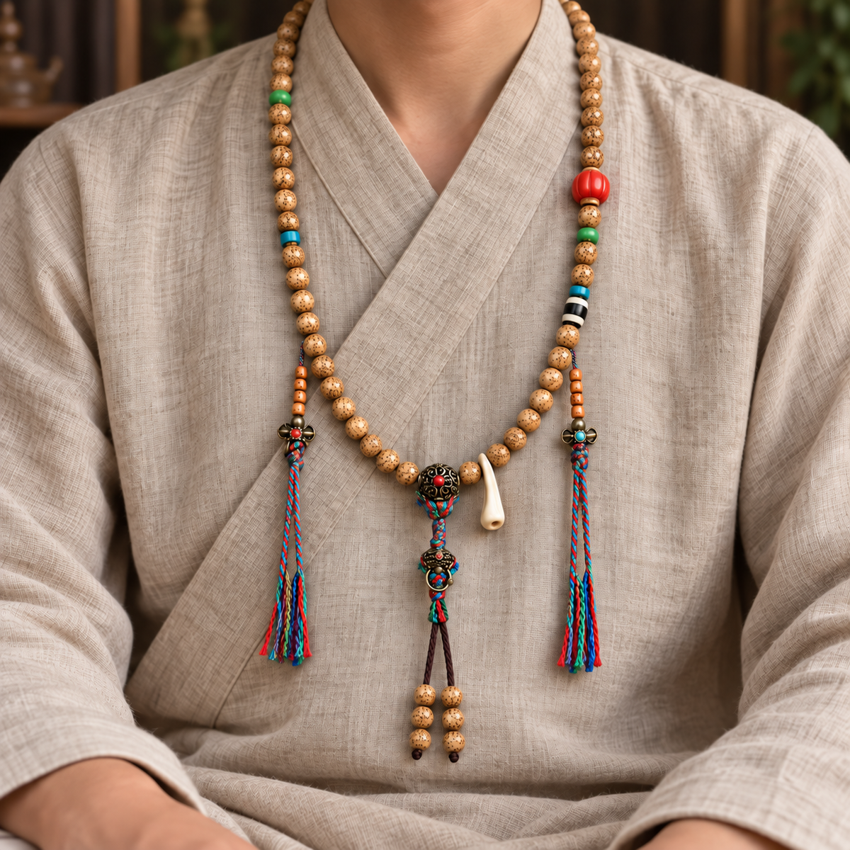 Mala 108 Bodhi Xingyue con coral y hueso yak
