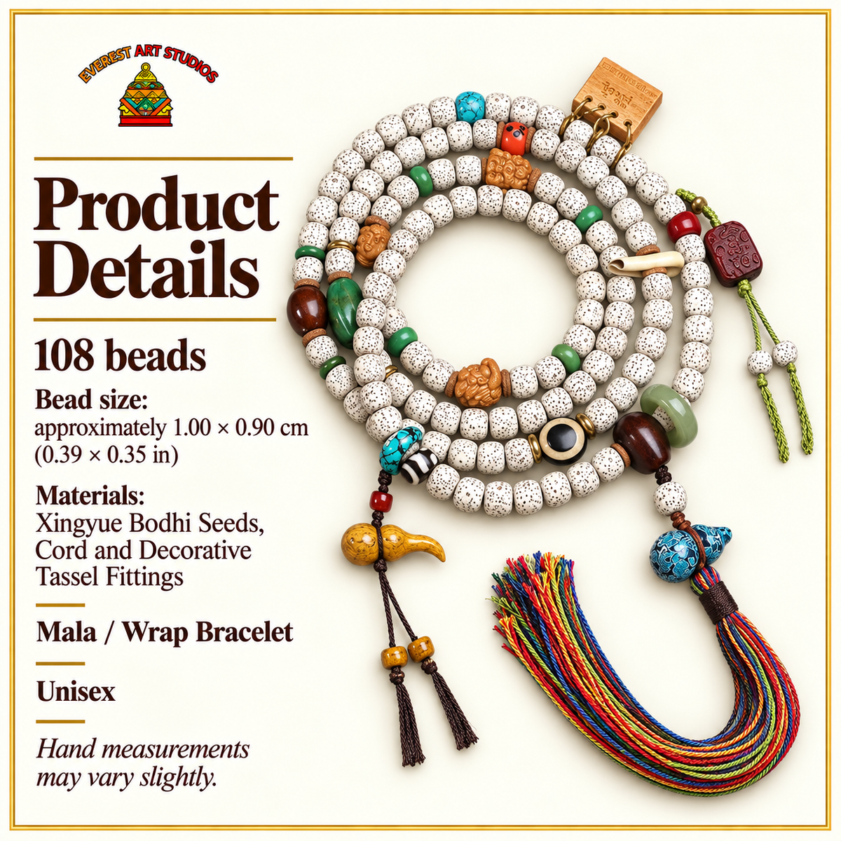 EverestArtstudios Xingyue-Bodhi-Mala, 108 Tonnenperlen/Quasten