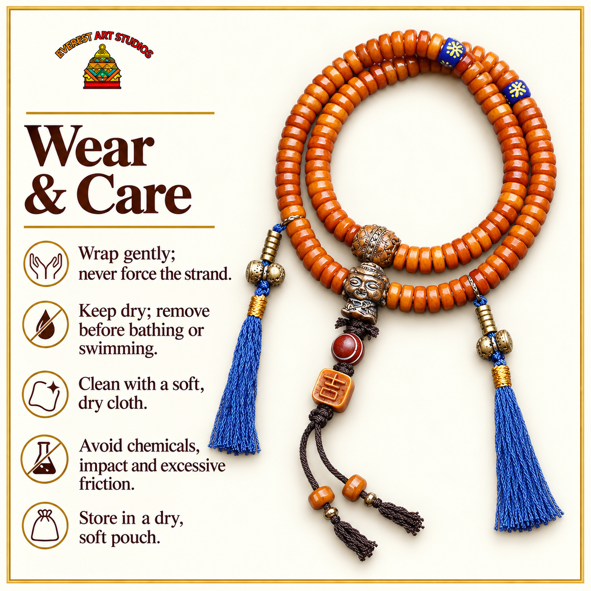 Mala 108 os de yack lotus Bodhi Vajra – Conseils d’entretien