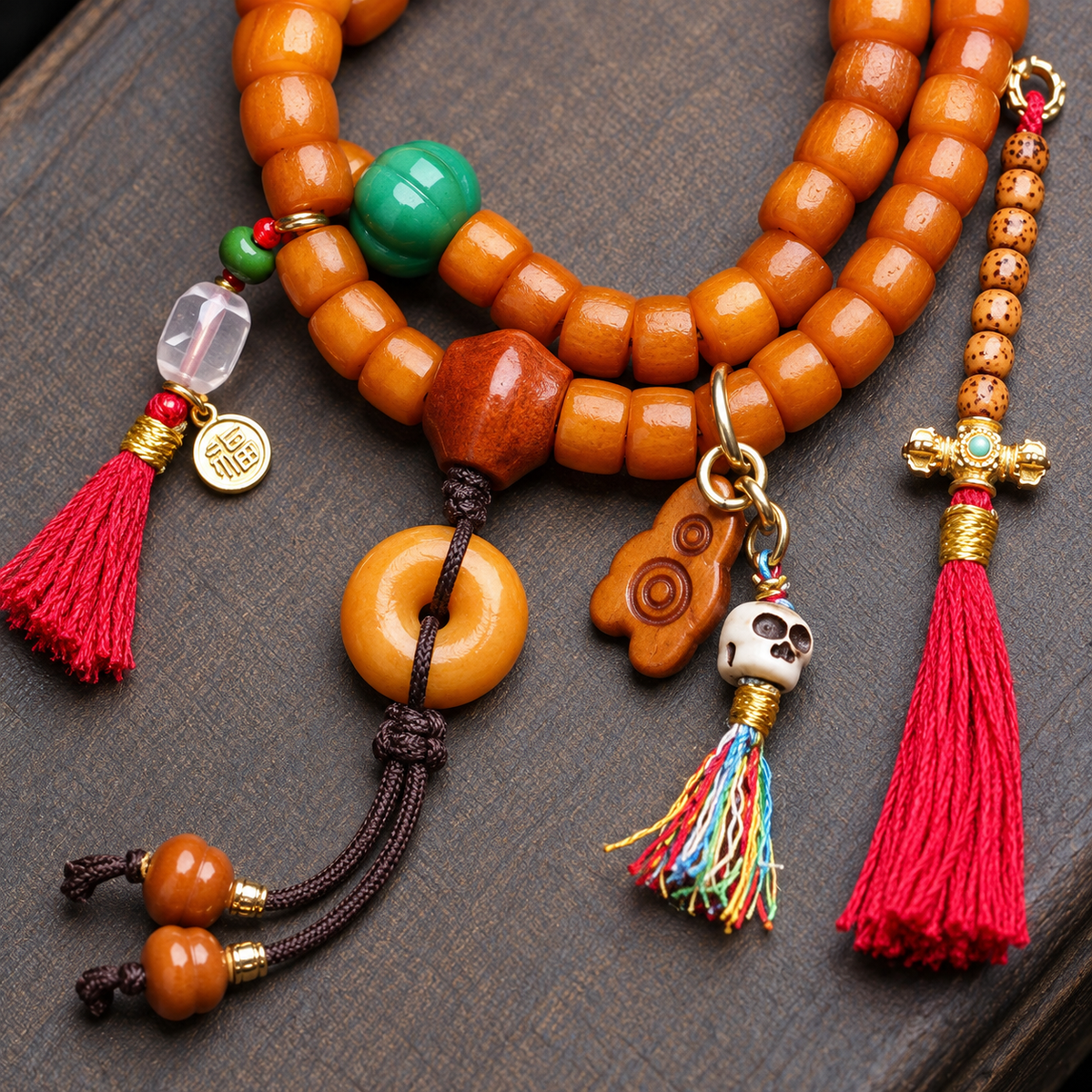 EverestArtstudios Knochen-Mala, 108 Perlen, Achat/Schutzring