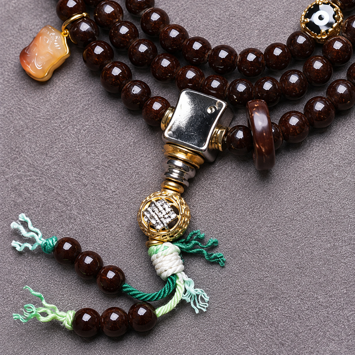 Mala 108 noix de coco agate incrustée