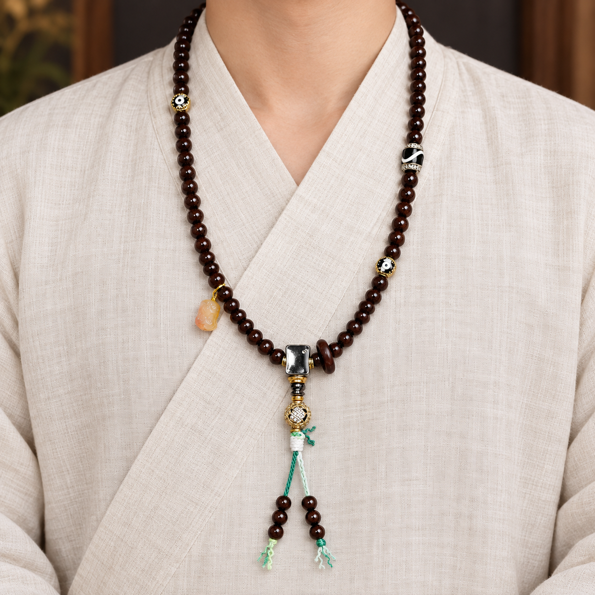 Mala 108 noix de coco agate incrustée