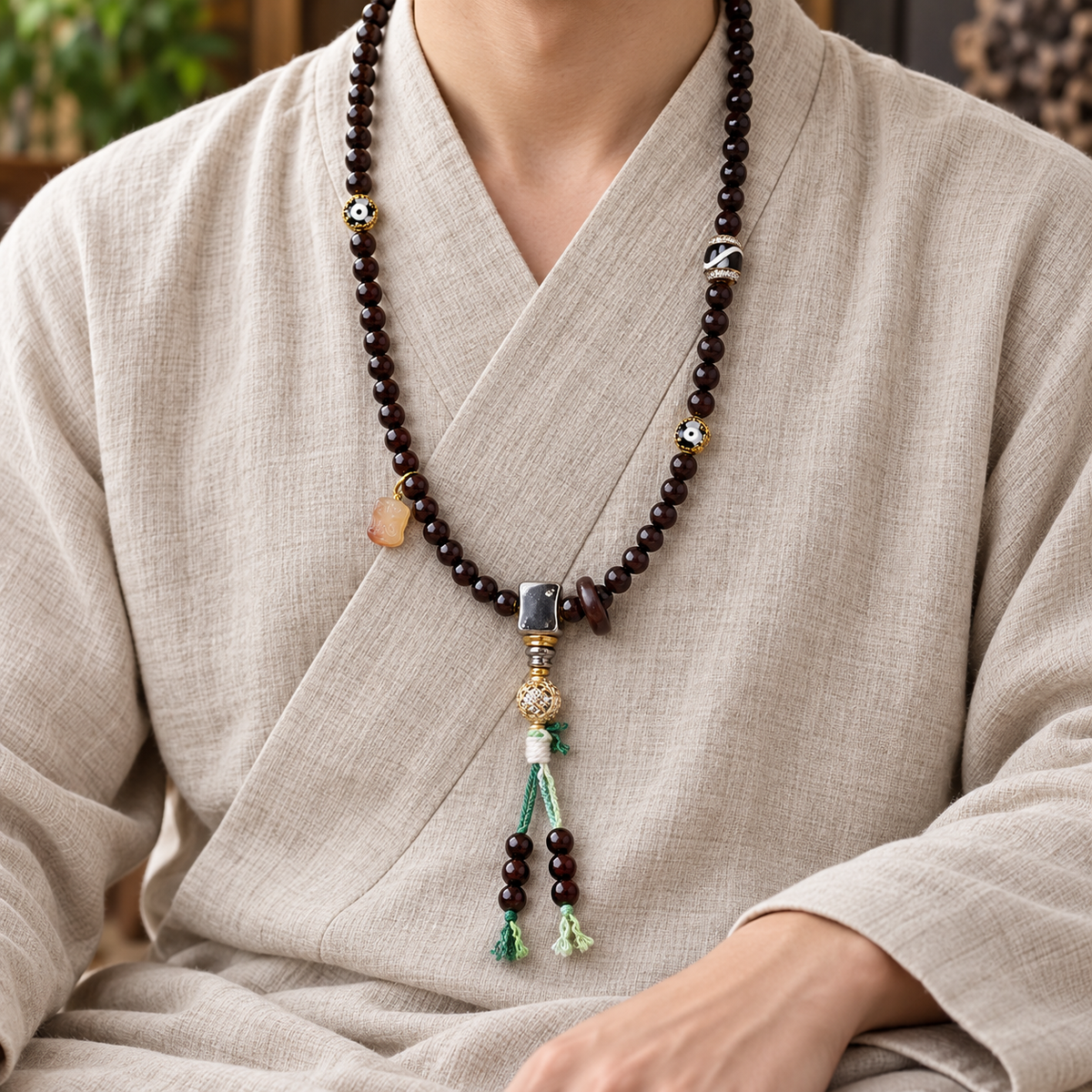 Mala 108 noix de coco agate incrustée