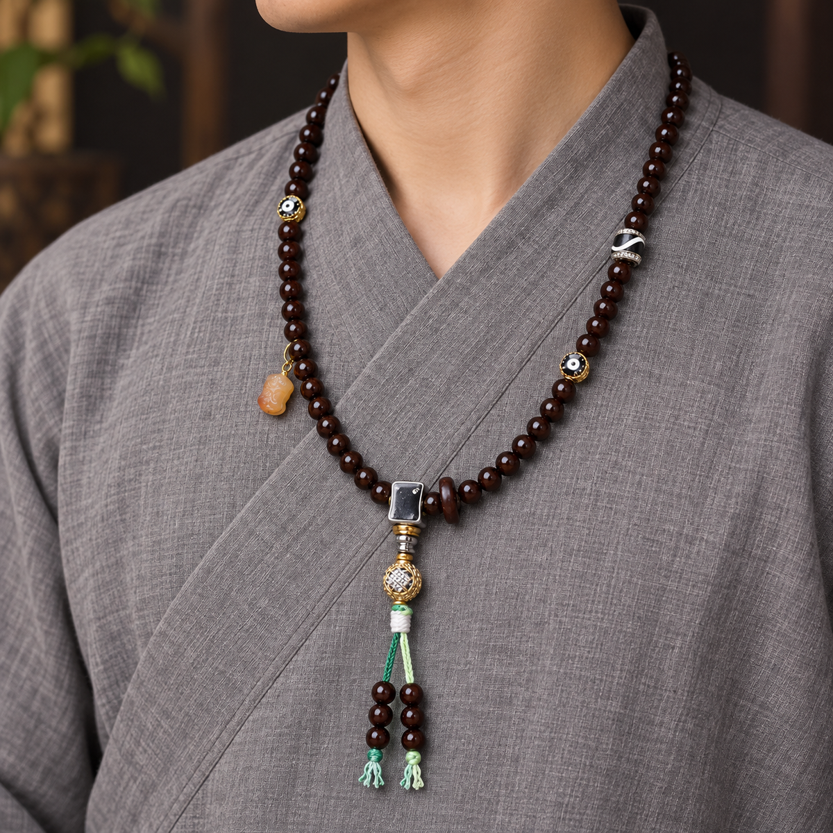 Mala 108 noix de coco agate incrustée