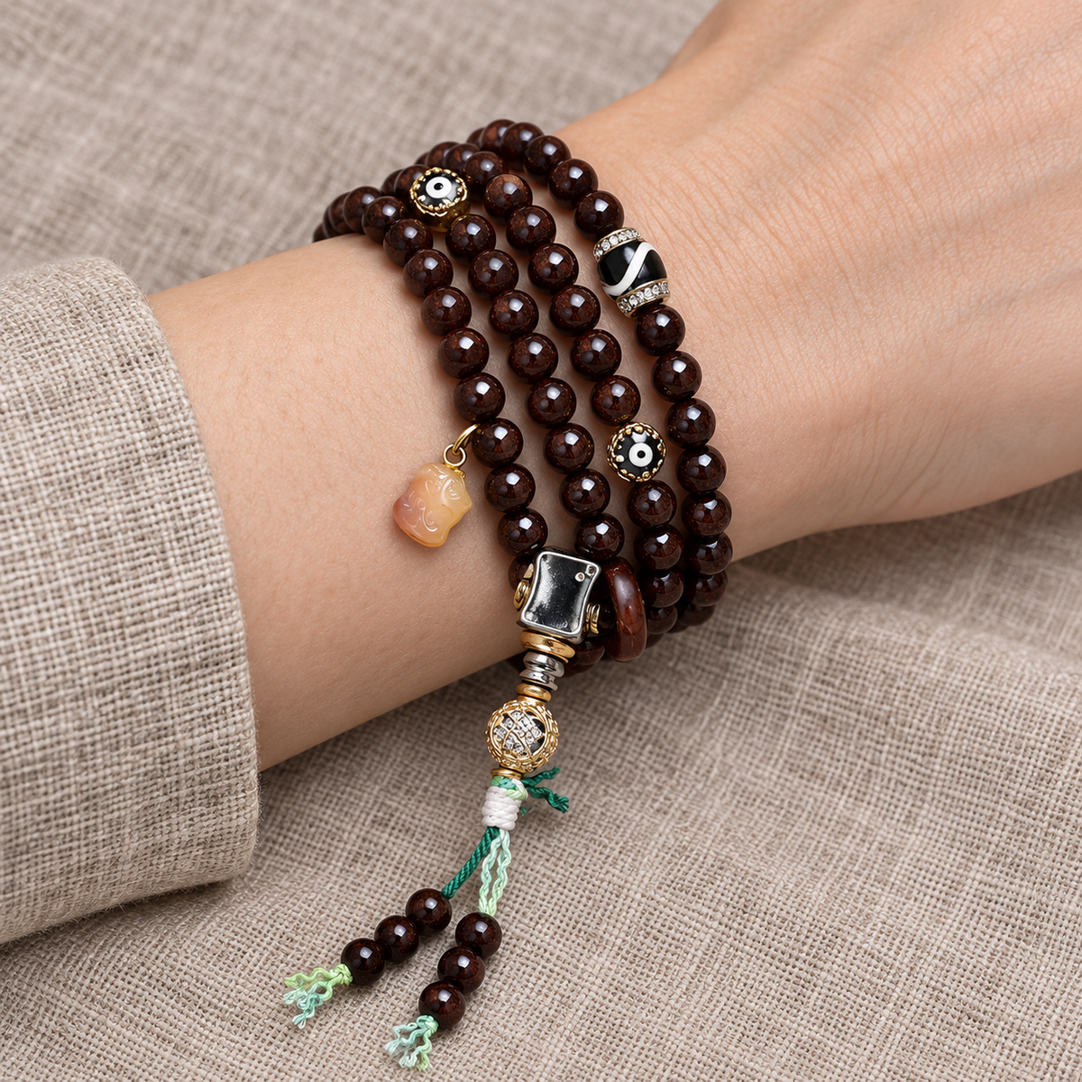 Mala 108 noix de coco agate incrustée