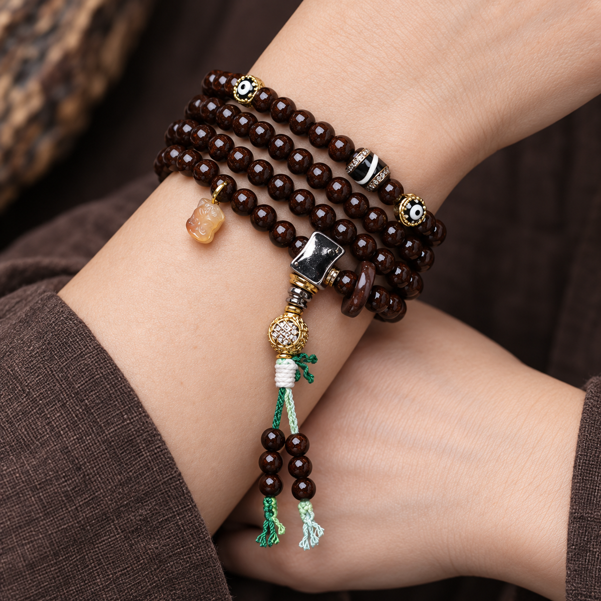 Mala 108 noix de coco agate incrustée