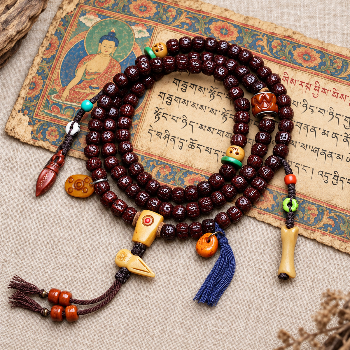 Mala 108 Bodhi Vajra détails en os
