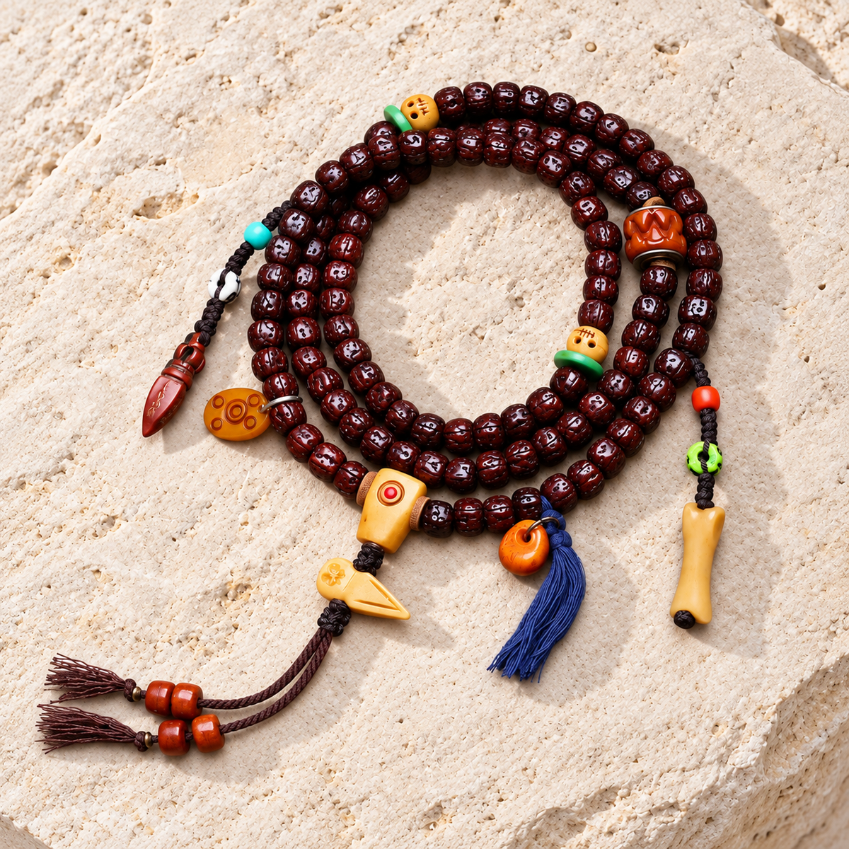 Mala 108 Bodhi Vajra détails en os