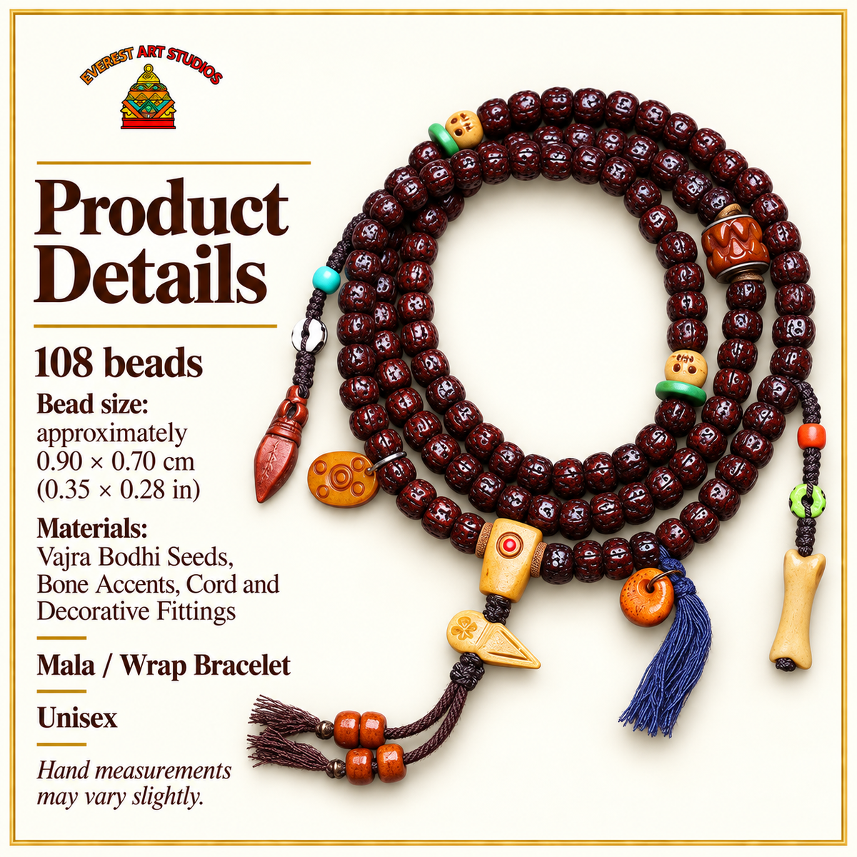 Mala 108 Bodhi Vajra détails en os