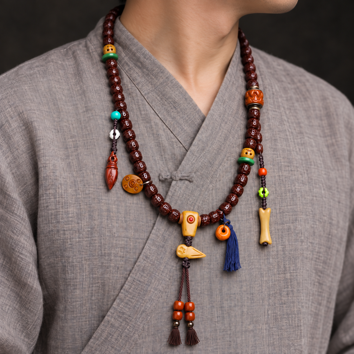 Mala 108 Bodhi Vajra détails en os