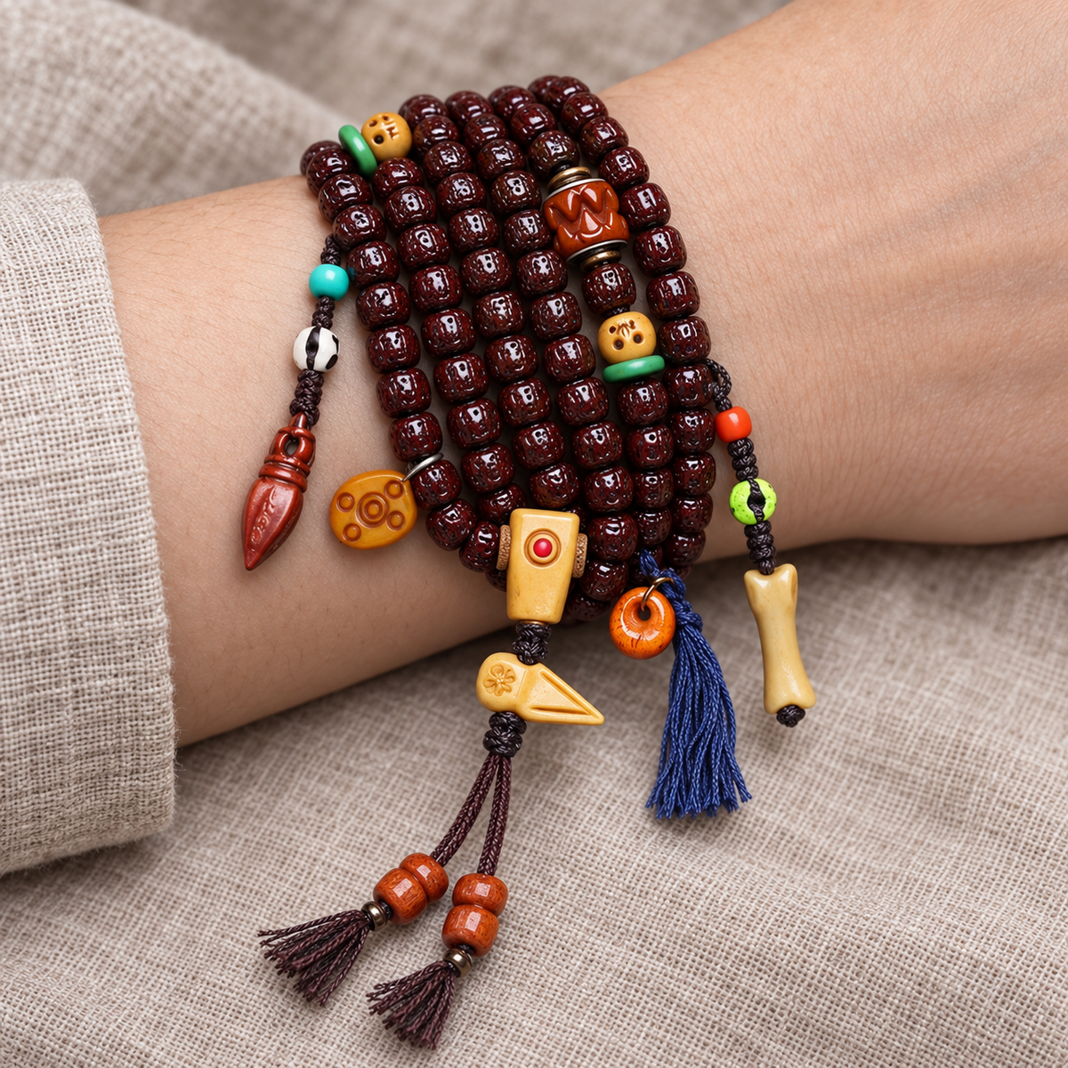 Mala 108 Bodhi Vajra détails en os