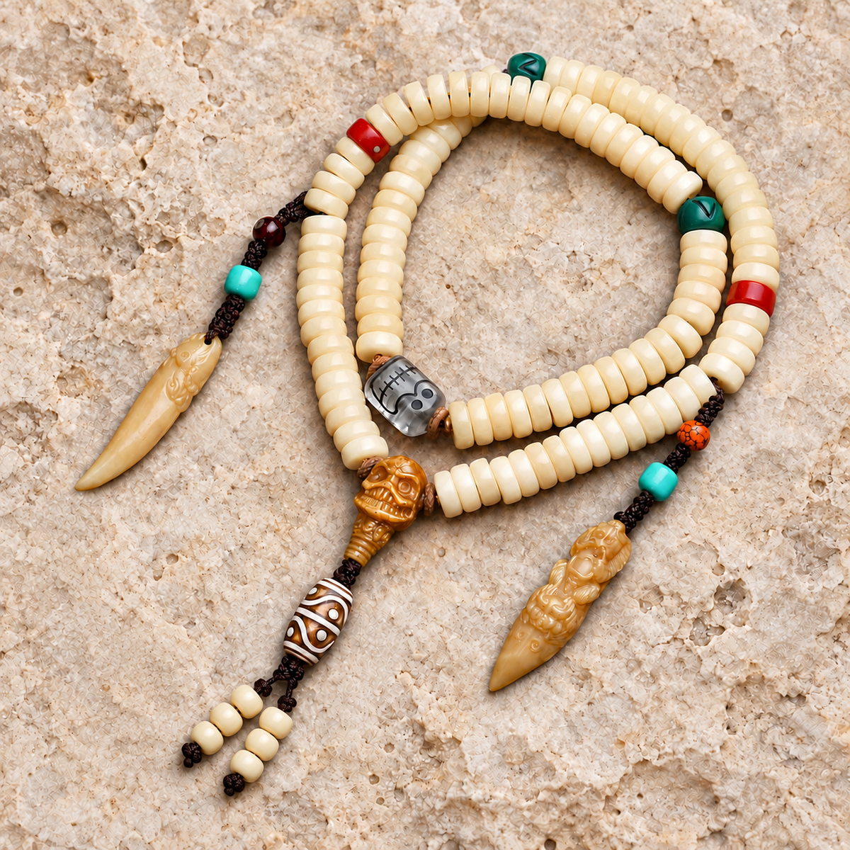 EverestArtstudios Kamelknochen-Mala, 108 Perlen, Goldfarbe