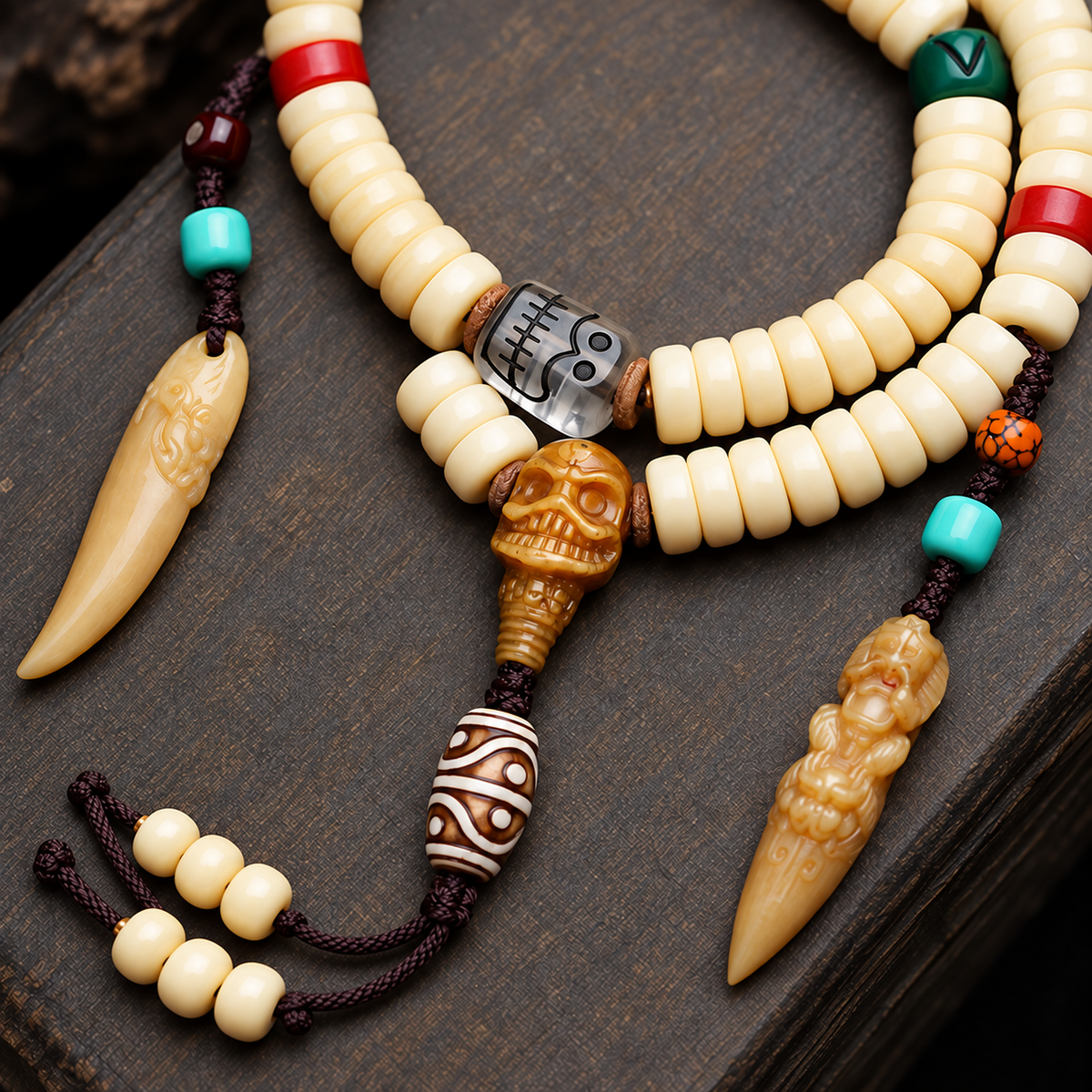 EverestArtstudios Kamelknochen-Mala, 108 Perlen, Goldfarbe
