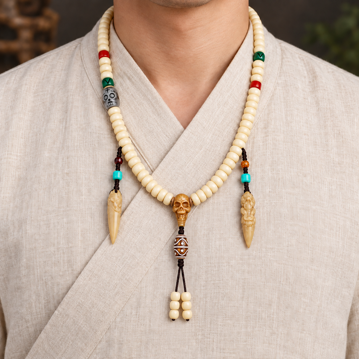 EverestArtstudios Kamelknochen-Mala, 108 Perlen, Goldfarbe