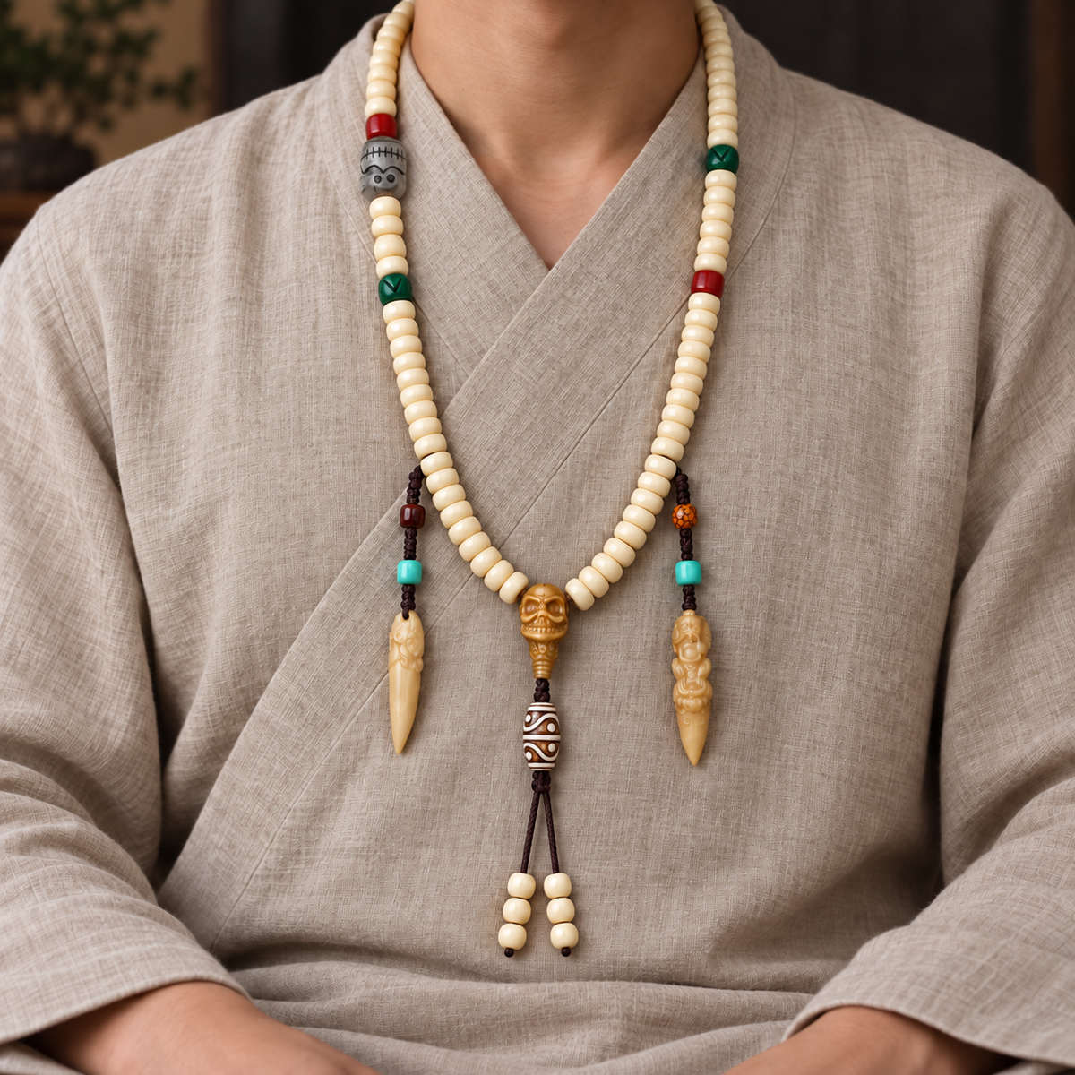 EverestArtstudios Kamelknochen-Mala, 108 Perlen, Goldfarbe