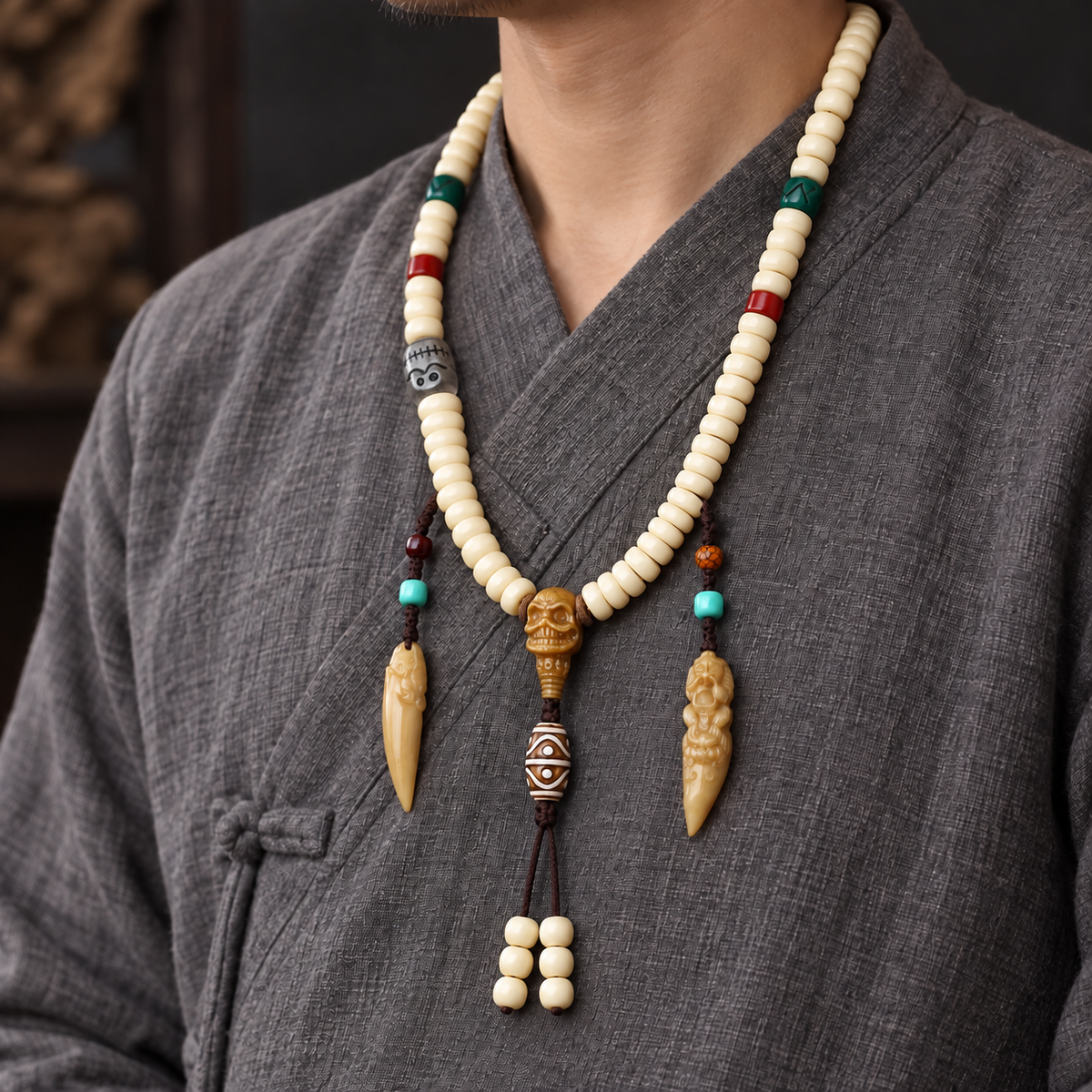 EverestArtstudios Kamelknochen-Mala, 108 Perlen, Goldfarbe