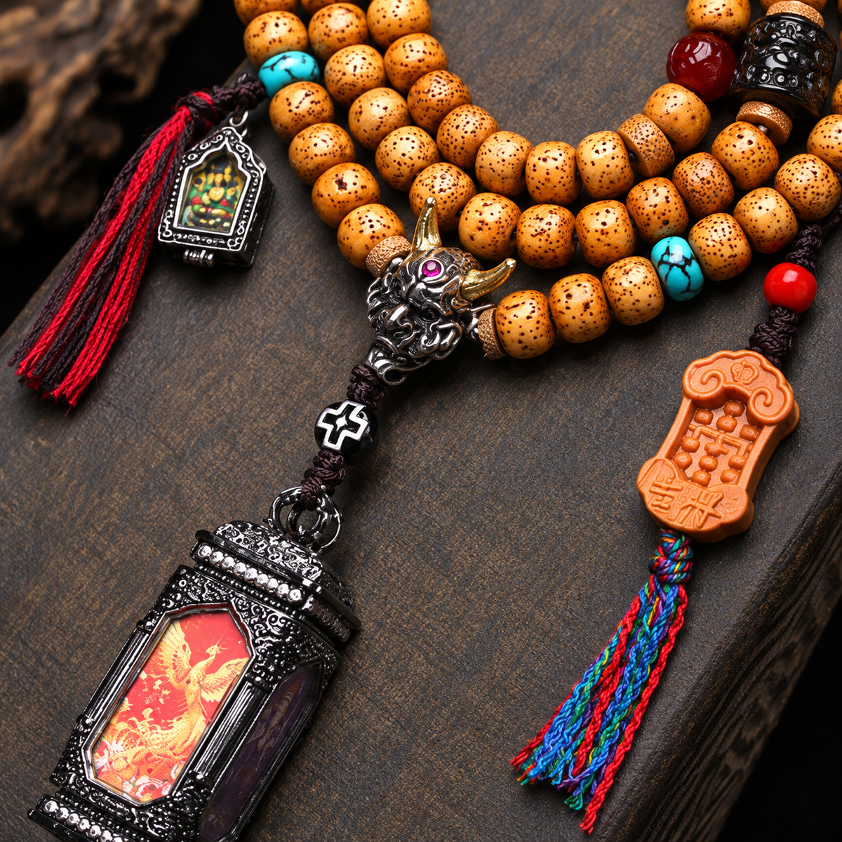 Mala de 108 cuentas Bodhi Xingyue con colgante Thangka de cuatro caras