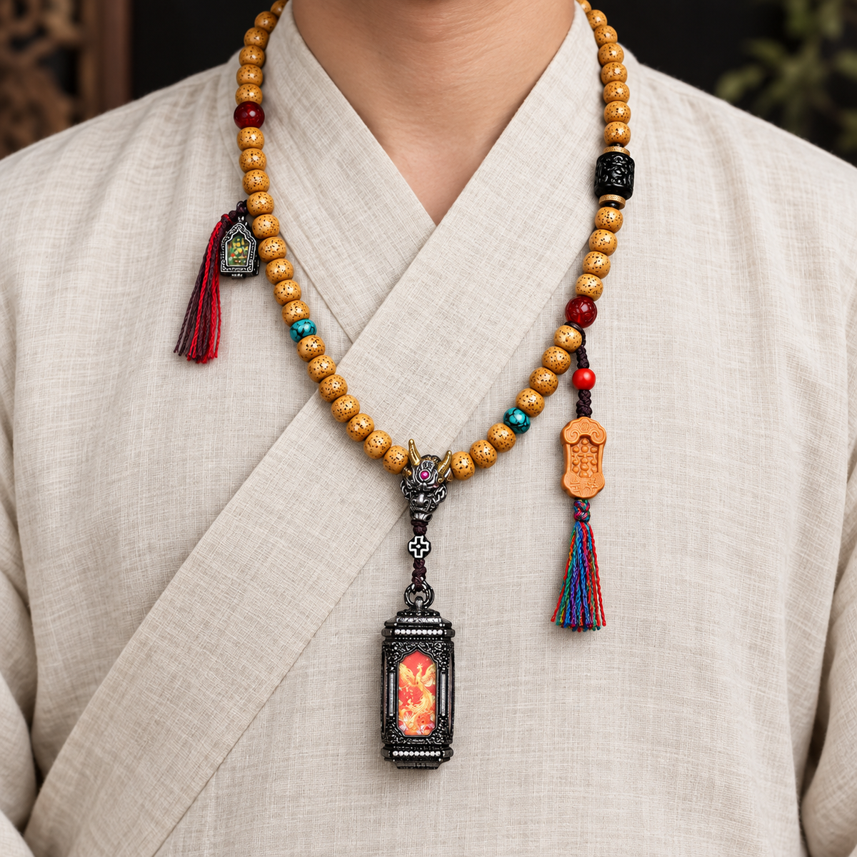 Mala de 108 cuentas Bodhi Xingyue con colgante Thangka de cuatro caras