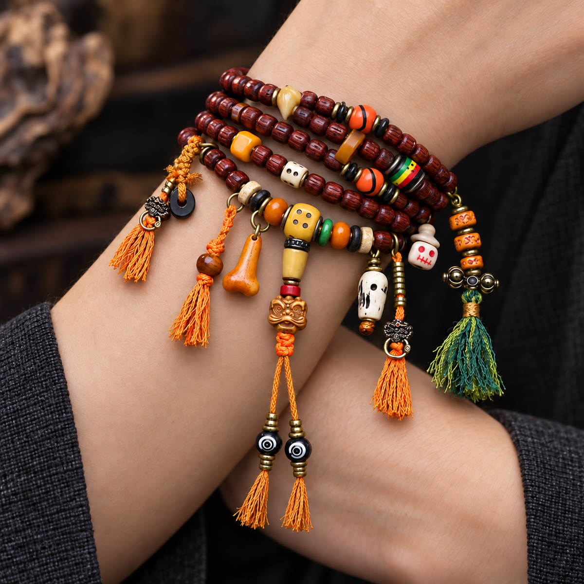 EverestArtstudios Bodhi-Samen-Mala, 108 Perlen, Pixiu/Vajra