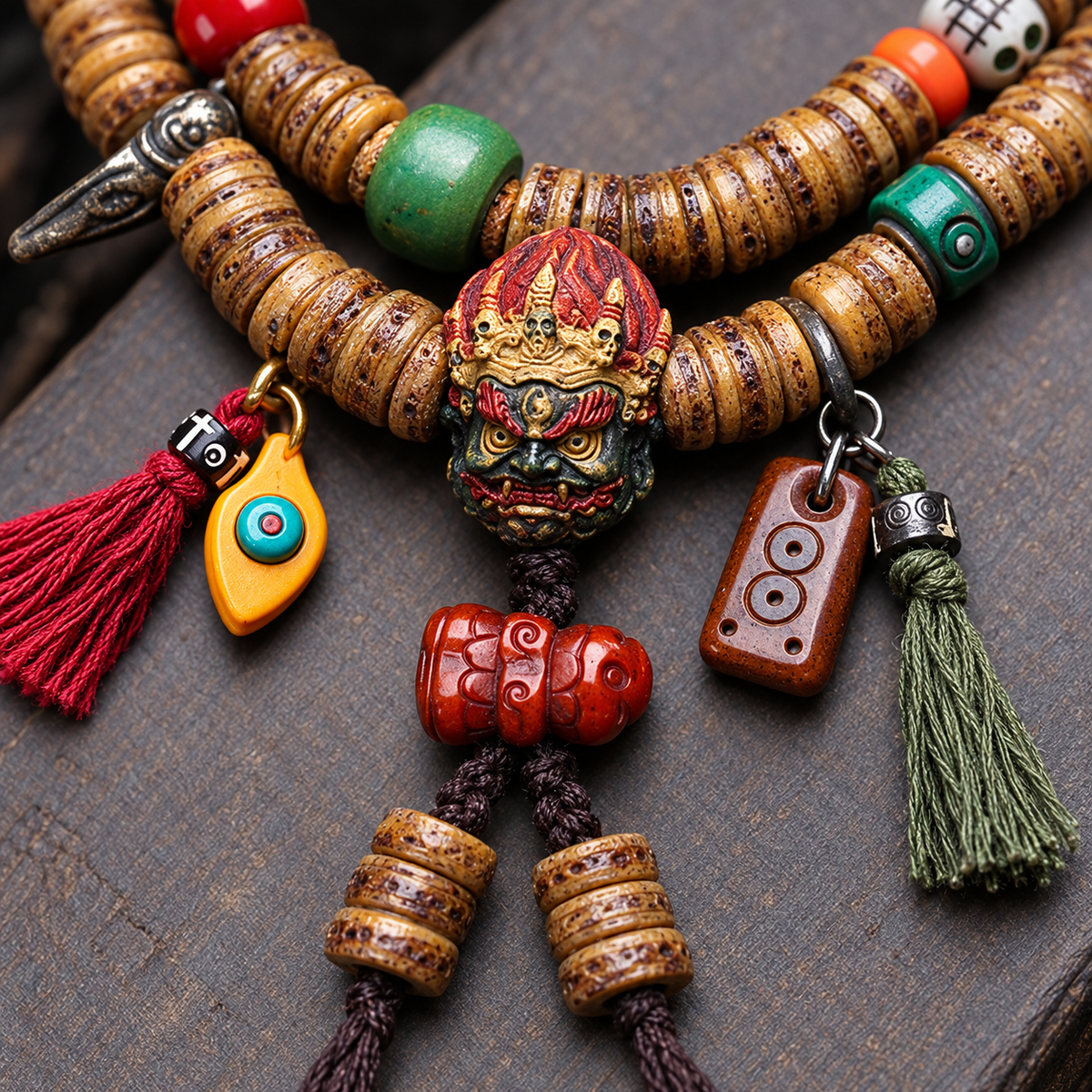Mala 108 hueso camello con motivo Mahakala